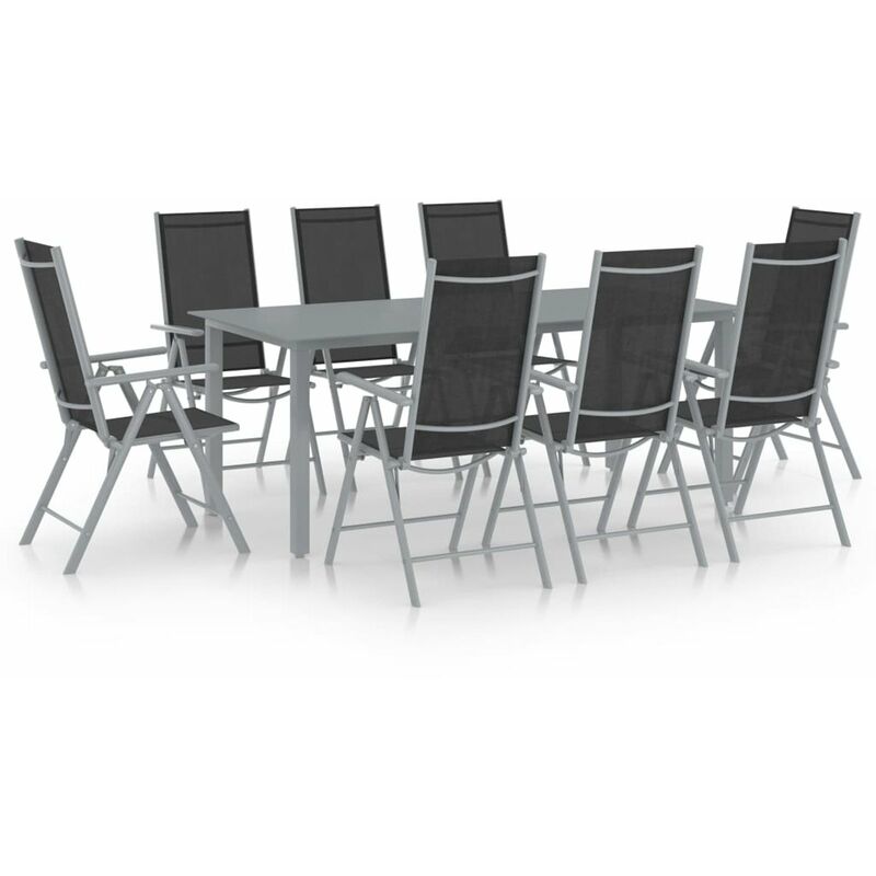 

Set de comedor para jardin 9 piezas aluminio plata y negro