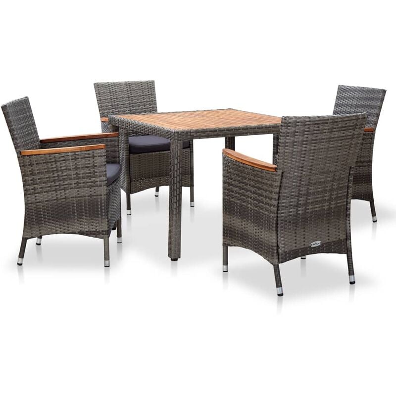 

Set de comedor para jardín 5 pzas cojines ratán sintético gris - Gris
