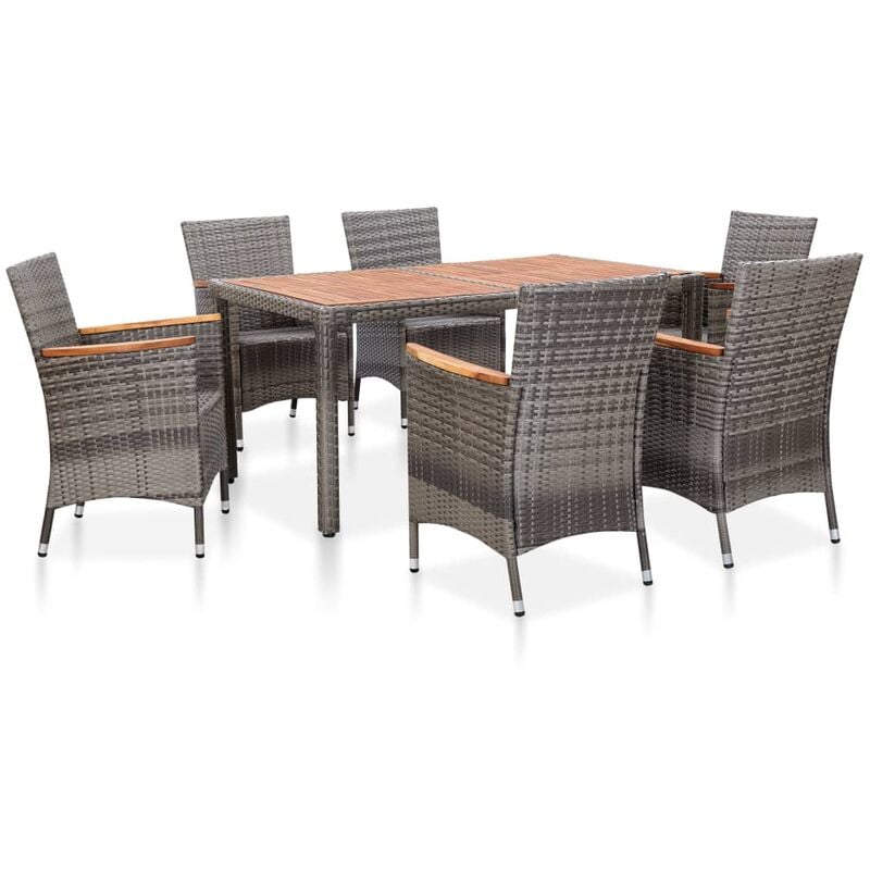 

Set de comedor para jardín 7 pzas cojines ratán sintético gris - Gris