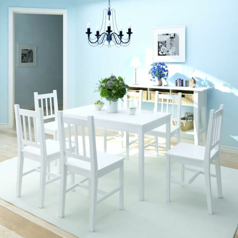 

Set de Comedor Siete Piezas Madera de Pino Blanco