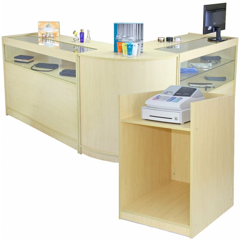 Monster-shop - Ensemble de 4 Comptoirs de Ventes Collection Cosmo - 3 Vitrines & 1 Meuble Pour Caisse Enregistreuse Erable - Ensemble Parfait Pour
