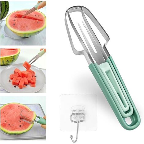 Set De Coupe Pastèque 3 En 1 Avec Un Crochet, Trancheuse À Fruits En Acier Inoxydable, Couteau Coupe Pasteque (Vert), Slicer De Pastèque Empilable pour La Maison, Le Camping, Les Fêtes