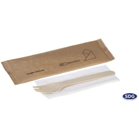 Set de Couvert Fourchette en Bois Naturel et Serviette - SDG - Lot de 250