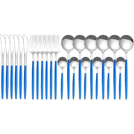 Set de couverts 24 pièces Set de couverts 6 pièces en acier inoxydable, y compris cuillère, couteau et fourchette, poli