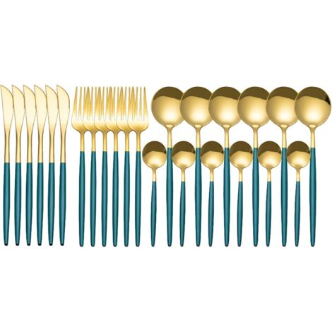 Set de couverts 24 pièces Set de couverts 6 pièces en acier inoxydable, y compris cuillère, couteau et fourchette, polis