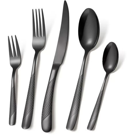 Set De Couverts En Acier Inoxydable - Finition Mate Noire - 30 Pièces - Pour Repas Familiaux Et Occasions Spéciales