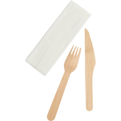 Set de Couverts en Bois 3 Pièces : Couteau, Fourchette , Serviette - Lot de 250