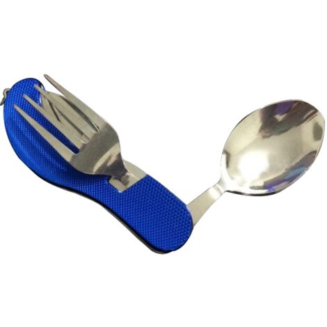 Set de couverts pliants 4 en 1 en acier inoxydable - Cuillère, fourchette, couteau portable (Bleu)