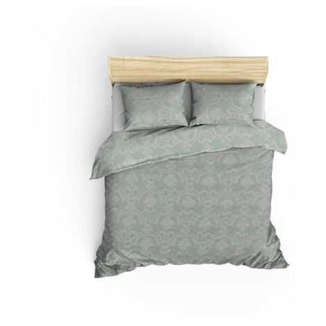Set de couvre-lit 240x220cm et 2 taies d'oreiller 60x60cm Riley Tissu Motif Baroque Vert clair