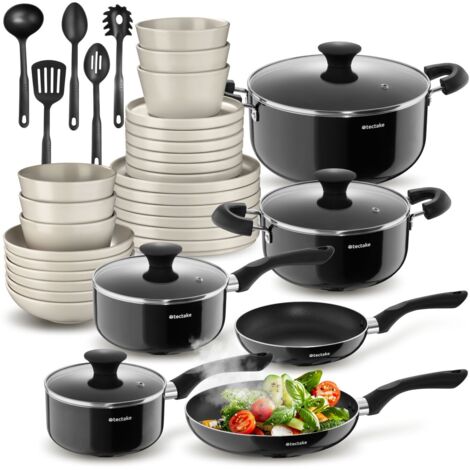 Set de cuisine pour 6 personnes vaisselle casseroles 39 pièces taupe