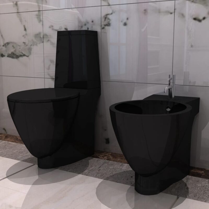 Ensemble de toilette et bidet Céramique Noir Vidaxl