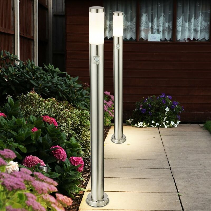Lot de 2 lampadaires d'extérieur design en acier inoxydable lampes d'éclairage d'allée de jardin détecteur de mouvement