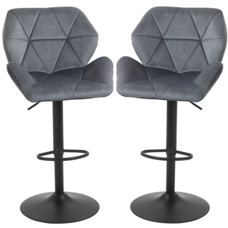 Set de deux tabourets de bar avec dossier, hauteur réglable, rotation à 360°, en velours