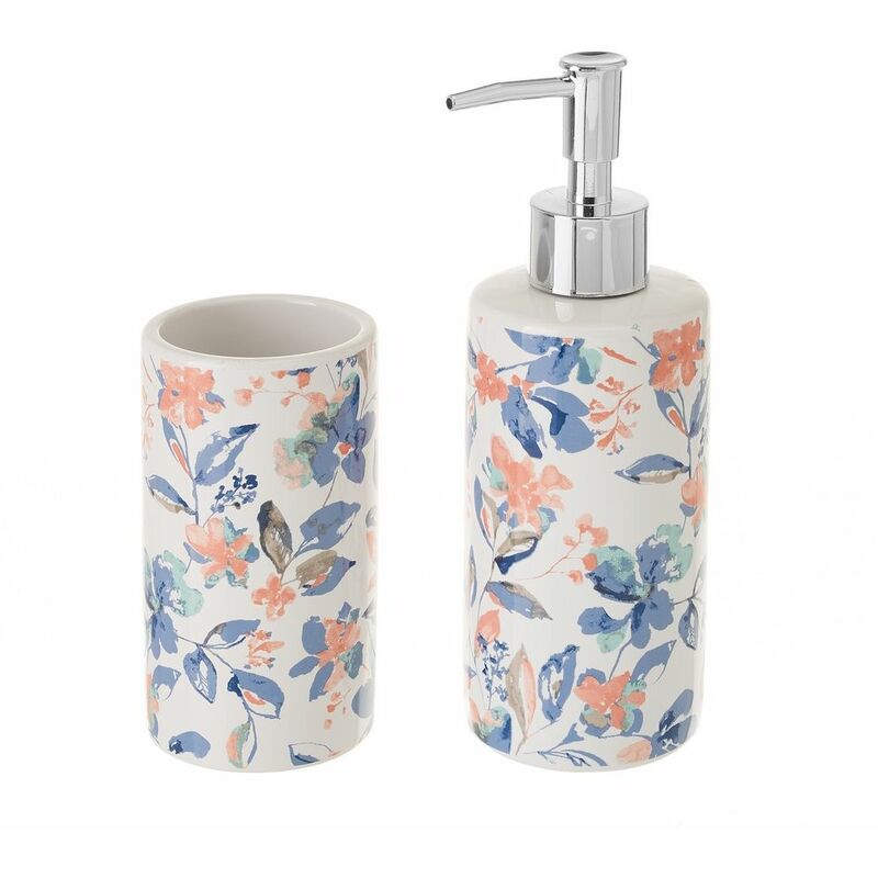 

Set Baño Floral Rosa Cerámica