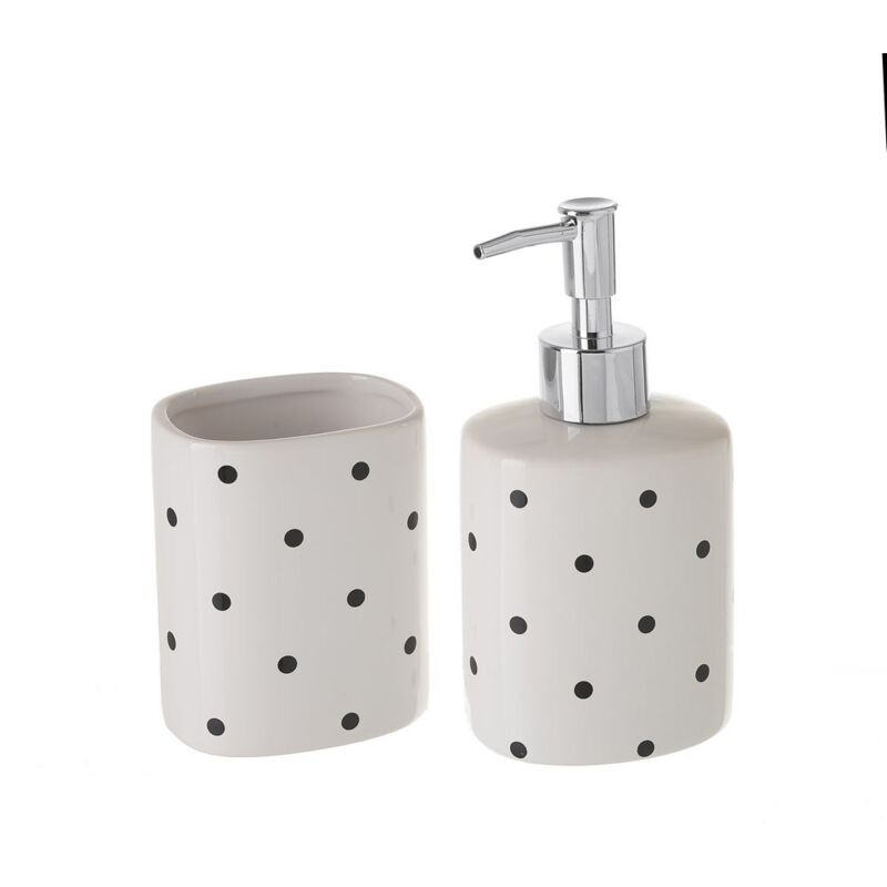 

Lolahome - Set de dispensador y portacepillos de lunares de cerámica blanco
