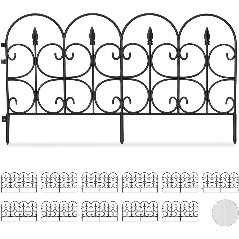 

Relaxdays - Set de 12 Vallas Decorativas para Jardín, Cercado para Huertos, Vallado Altura 30 cm, Longitud 8 m, con Estacas, Negro