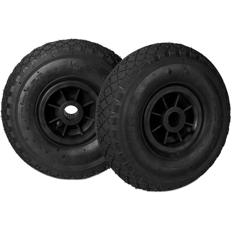 

Set de dos ruedas de carretilla, 3.00-4, Neumático de goma, Llanta de plástico, Eje de 25 mm, 260x85 mm, Negro