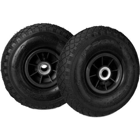 Set de dos ruedas de carretilla, Neumáticos de 3.00-4, Hasta 80kg, Llanta de plástico, 260x85 mm, Negro