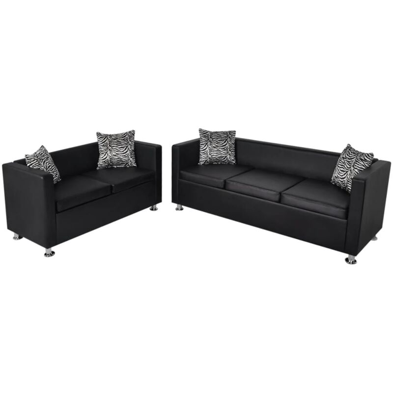 

Conjunto de Sofás de 2 y 3 Plazas de Cuero Sintético Negro - Negro - Vidaxl