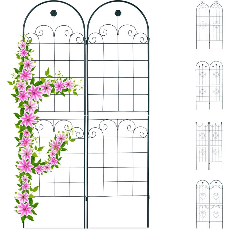 

Relaxdays - Set de dos soportes para enredaderas, Enrejado metálico, Arco y flor, 180 x 50 cm, Verde oscuro