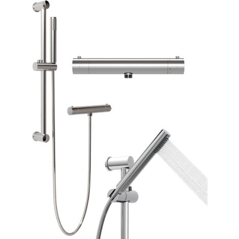 Set de Douche Argenté Granitan avec Mitigeur Thermostatique et Pommeau Design Réglable DELLA