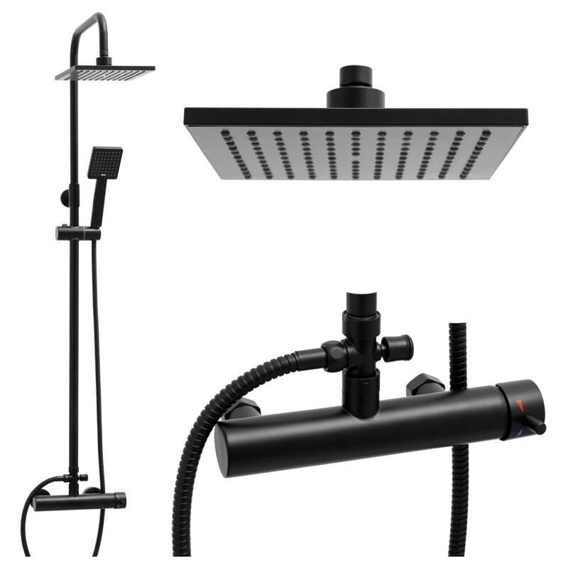 Set de douche - avec Rain shower 20cm - et Douchette - Noir