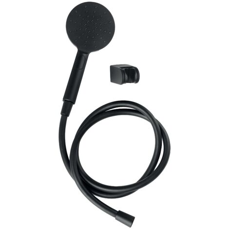 Set de douche avec support mural douchette Round noir 3 jets - flexible 1m75 noir - DISFLEX