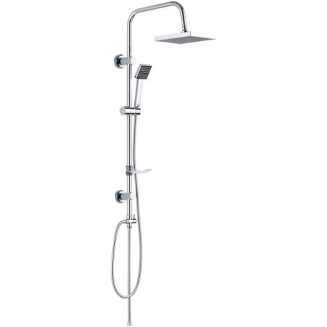 Set de douche carré cromo – Colonne de douche sans robinetterie – Pommeau 20 cm – Barre métallique 98 cm – Pression recommandée 3/4 Bares - SD31003