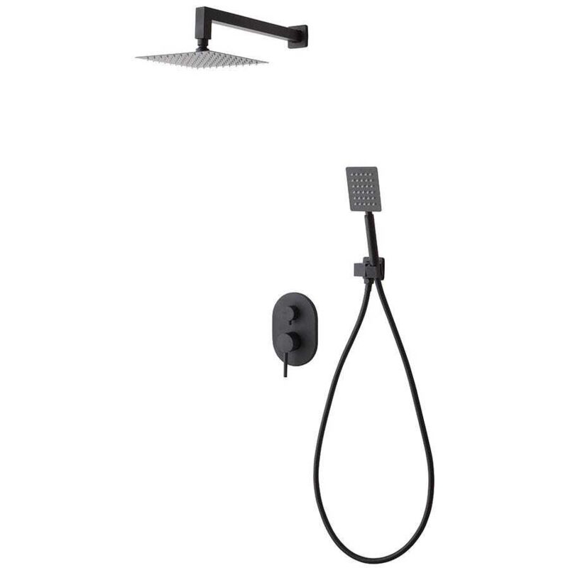Set De Douche Complet: Pomme Haute, Support Mural, Ensemble De Douche En Noir Mat