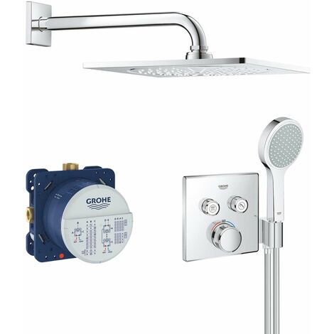 Set de douche encastré thermostatique 25 cm – Pomme haute Rainshower – Finition chrome – Limiteur de débit GROHE EcoJoy – 34742000