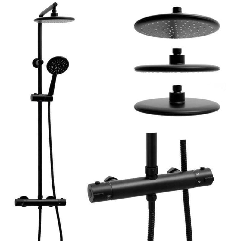 Viking Choice - Set de douche - Rain shower 20cm - avec Robinet thermostatique - Noir