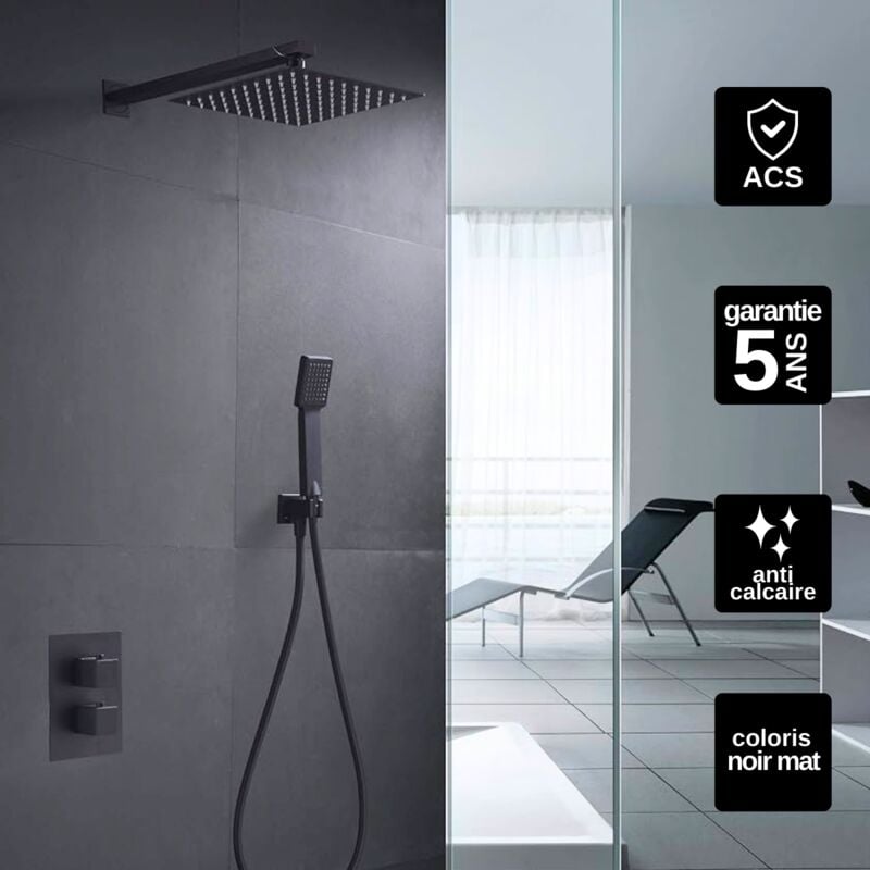 Imex Products - Colonne de Douche anti-calcaire Encastrée Noir Mat imex cies GPC009/NG