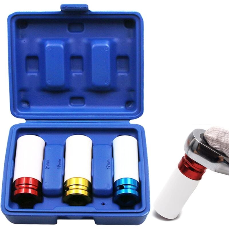 Set de Douilles de Serrage, Douilles à Impact pour Roue en Alliage Embout de Tournevis, Manchon de Pneu Couleur 17mm 19mm 21mm