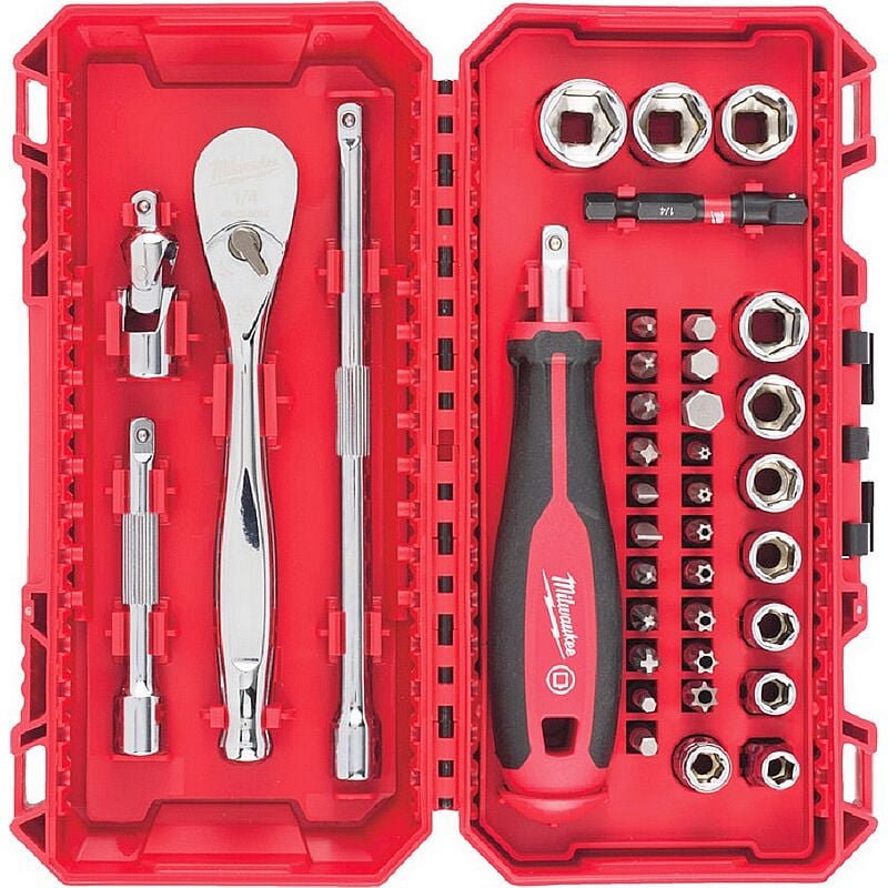 Coffret 38 pcs clés et douille à cliquet 1/4' Milwaukee performance et qualité pro