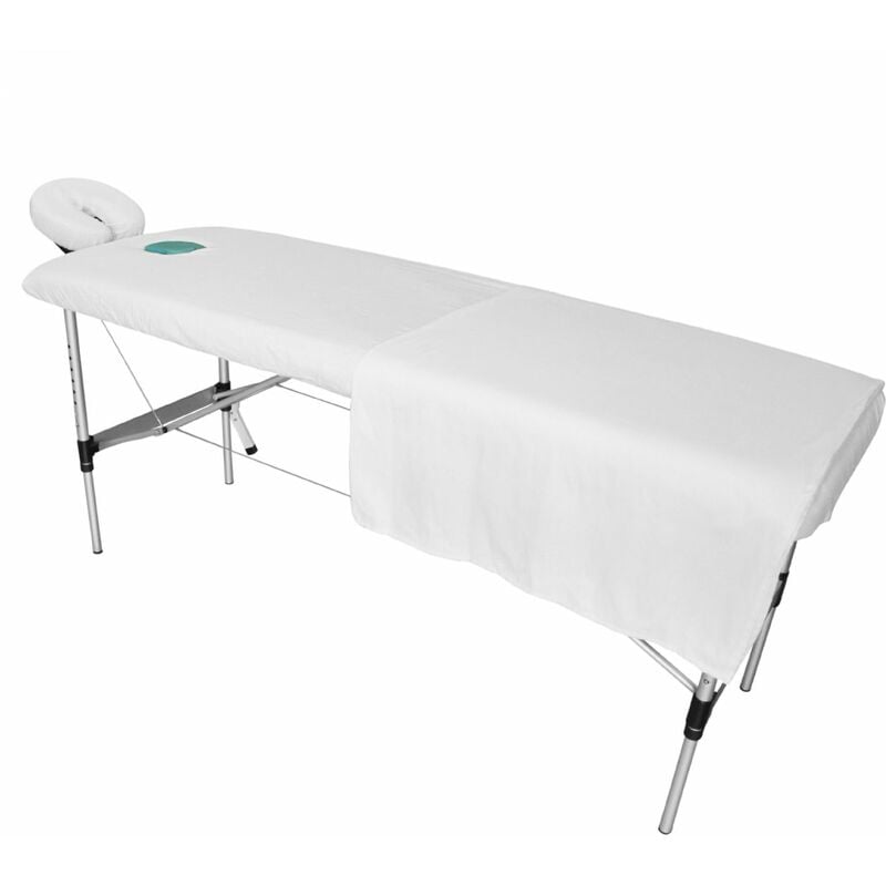 Set de drap + drap-housse complet pour table de massage - Flanelle - Blanc Vivezen