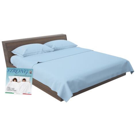 Set de Draps de Lit en Coton en couleur unie bleu clair STRONG fabriqué en Italie Doubles carrés