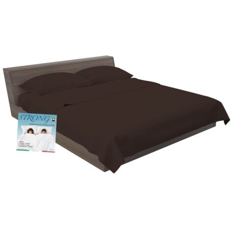 Set de Draps de Lit en Coton en couleur unie marron STRONG fabriqué en Italie Doubles carrés