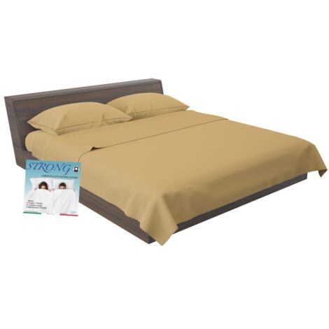 Set de Draps de Lit en Coton en couleur unie OCRE STRONG fabriqué en Italie Un carré et demi