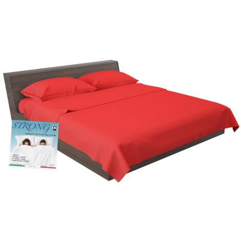 Set de Draps de Lit en Coton en couleur unie rouge STRONG fabriqué en Italie Un carré et demi