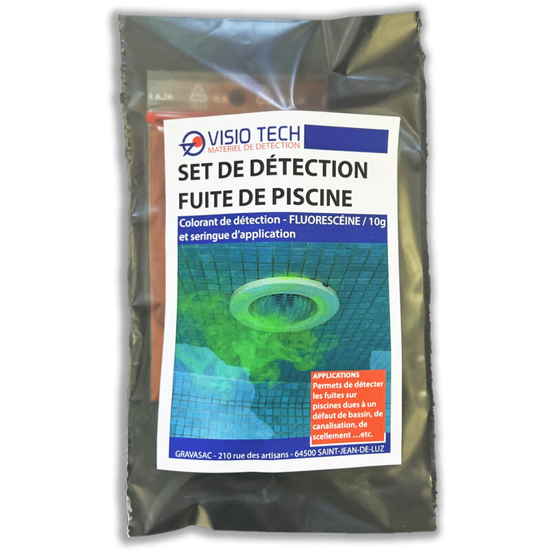 Visio Tech - Set de détection de fuites Piscine et bassin - Fluorescéine 10g + Seringue