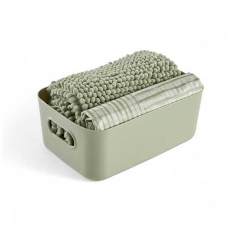 Set de ducha TODAY Utility 3 piezas - rideau 180x180 cm, tapis 40x60 cm, panier 25x16,5x10 cm (verde)