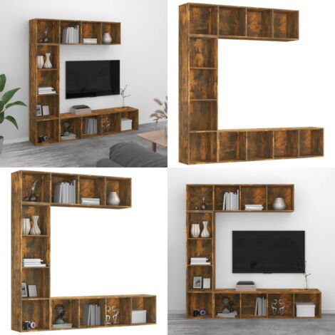 Set de estanteria/mueble TV 3 pzas roble ahumado 180x30x180 cm - Estantería para libros - Mueble para televisión