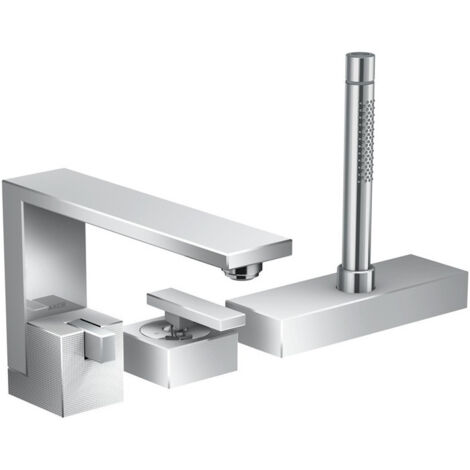 Set de finition mitigeur 3 trou s montage bord de baignoire, coupe diamant chroméé