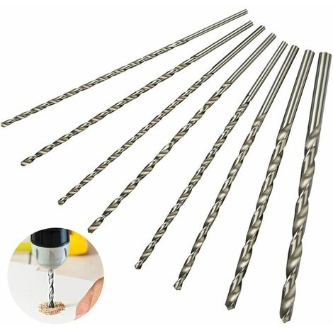 Set de Foret Extra Long 200mm 8Pcs , Foret en Acier à Grande Vitesse, Tige Droite avec Diamètre de 4mm, 4.2mm, 4.5mm, 5mm, 5.2mm, 6mm, 8mm, 10mm
