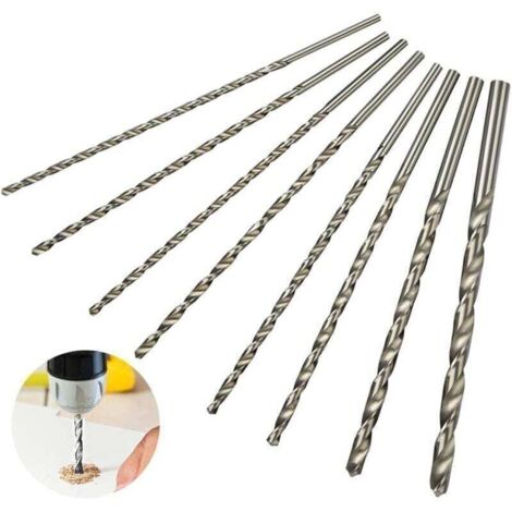 Set de Foret Extra Long 200mm 8Pcs, Foret en Acier à Grande Vitesse, Tige Droite avec Diamètre de 4mm, 4.2mm, 4.5mm, 5mm, 5.2mm, 6mm, 8mm, 10mm, Outil de Perçage pour Le Bois