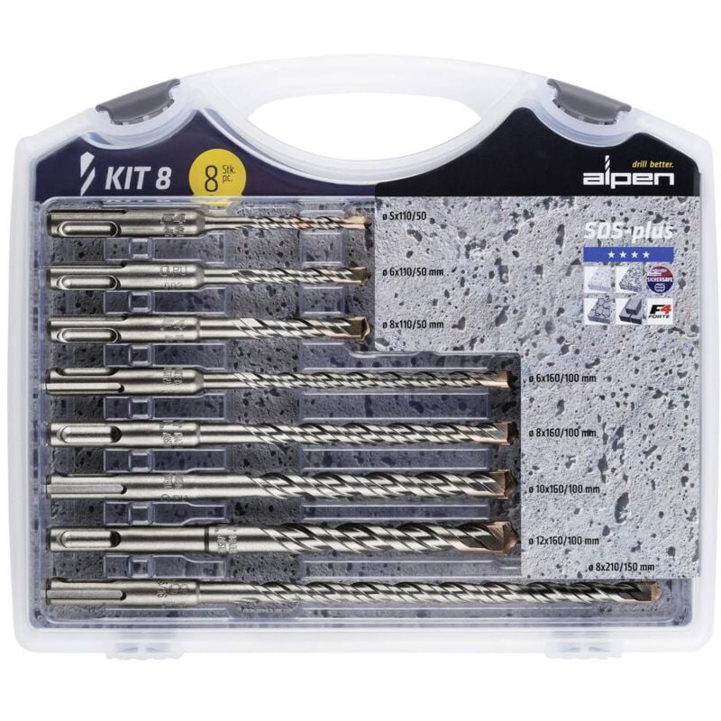 Jeu de forets pour marteau-perforateur 8 pièces SDS-Plus Alpen 80704100100 1 set