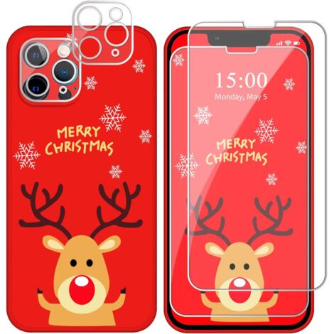 SET DE FUNDAS NAVIDEÑAS ROJAS PARA APPLE IPHONE 11 + 2 CRISTAL TEMPLADO