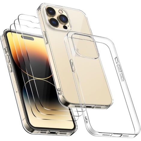 SET DE FUNDAS PARA IPHONE 13 PRO MAX SILICONA TRANSPARENTE + 3 VIDRIO TEMPLADO