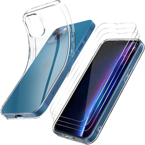 SET DE FUNDAS PARA IPHONE 14 Plus TRANSPARENTE + 3X CRISTAL TEMPLADO