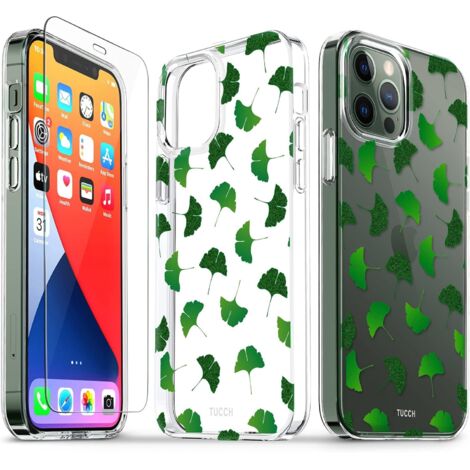 SET DE FUNDAS + VIDRIO TEMPLADO PARA APPLE IPHONE 12/12 PRO GLITTER LEAVES A2172